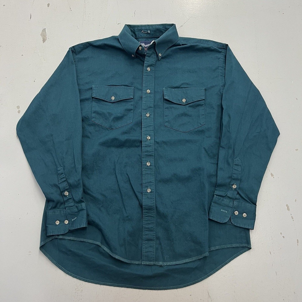 Vintage 90s Wrangler Western Shirts Blue Button Up Long Sleeve Mens Size 17 x 35